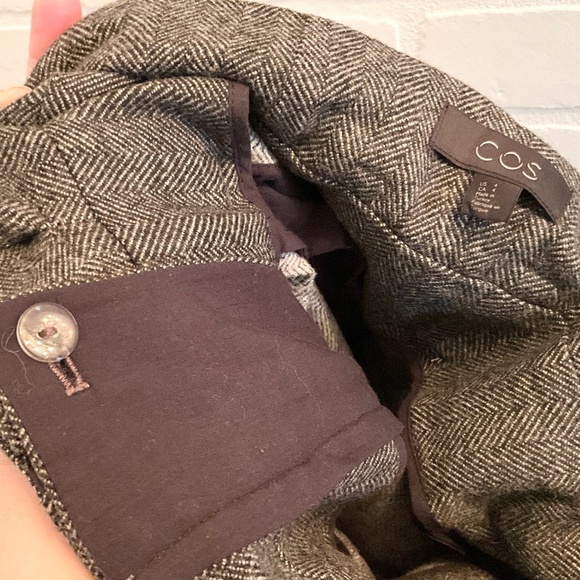 COS Dress Pants Herringbone Gray High waist Wide leg Parachute Darted Wool 4 - Picture 8 of 14
